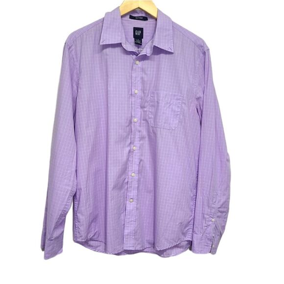 GAP Men's Casual Fitted Button Down Cotton Purple Shirt Size Medium - Picture 1 of 9